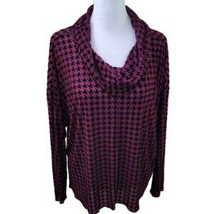 LIV by Habitat Clothes Burgundy Velvet Mesh Houndstooth Sheer Cowl Top Size M